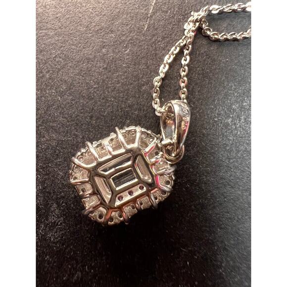 NEW Aquamarine pink sapphire necklace in rhodium and rose gold over 925 silver - Picture 6 of 14